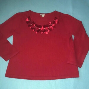 𝅺MERCER Street Studio long sleeve floral embellished soft red sweater size XL